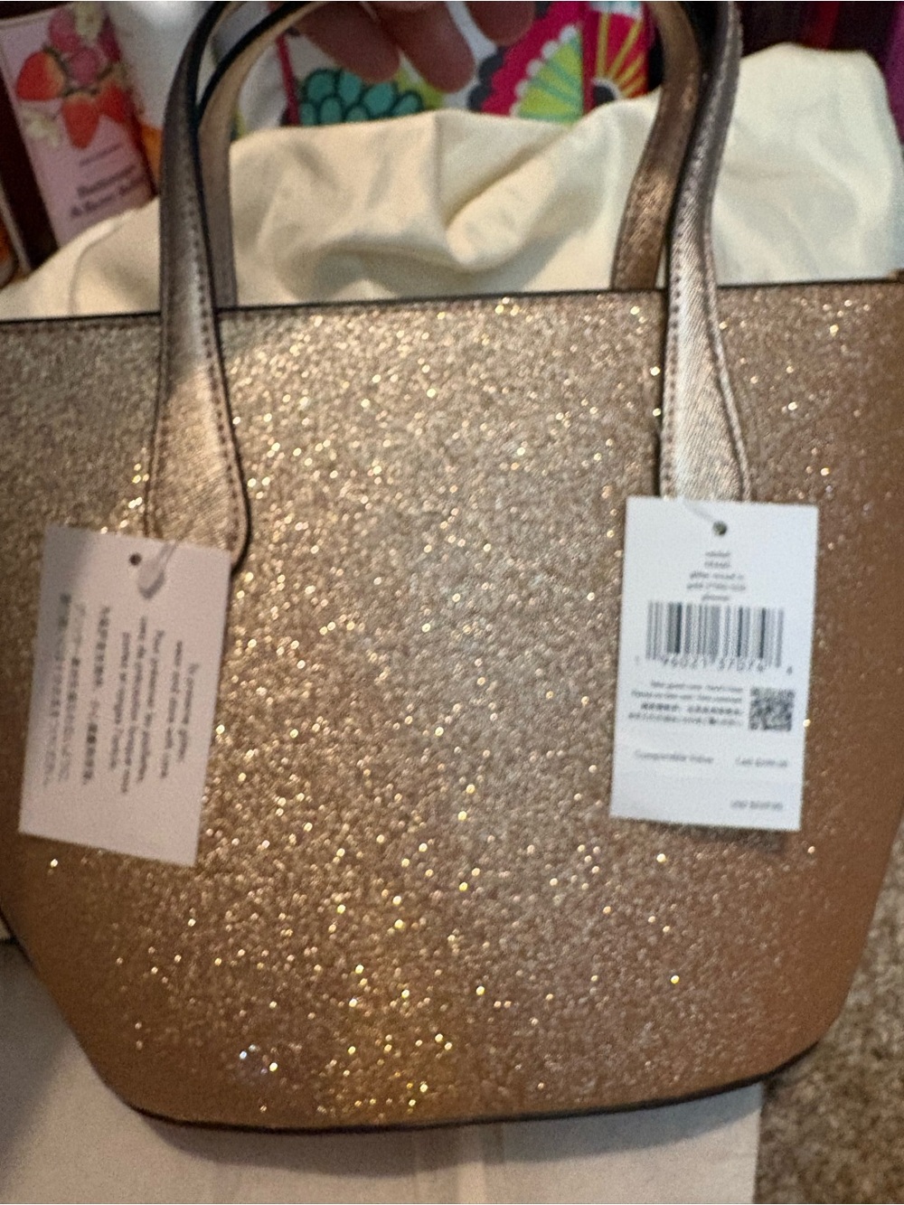 $329 New Kate Spade Glitter Rose Gold Crossbody
